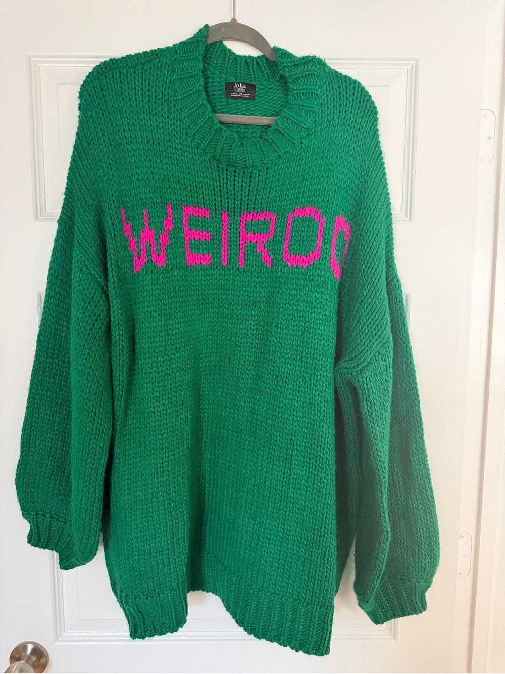 Dressed in LALA ORIGINAL I’m A Weirdo Slouchy Chunky Knit Green Sweater